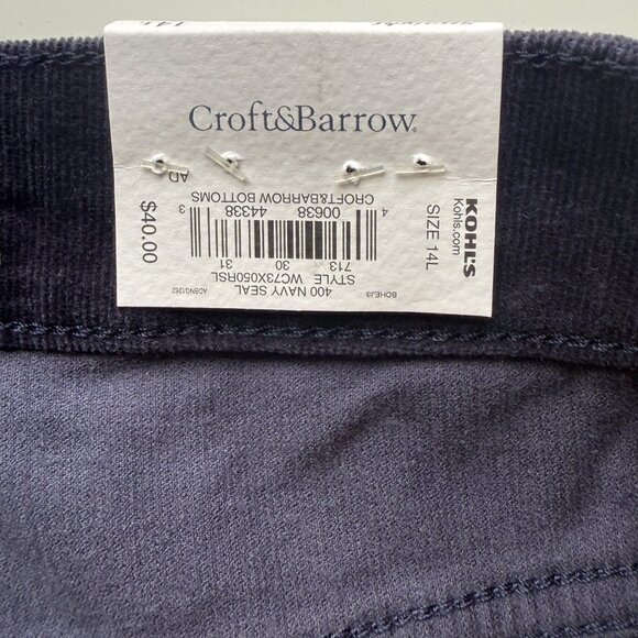 Croft & Barrow Womens Mid Rise Straight Corduroy Pants 14L Tummy Control Navy - Picture 6 of 7